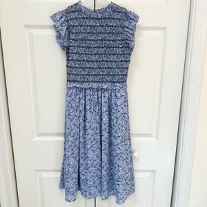 Ann Taylor Midi Dress Blue Floral Smocked & Flutter Sleeve Cottagecore